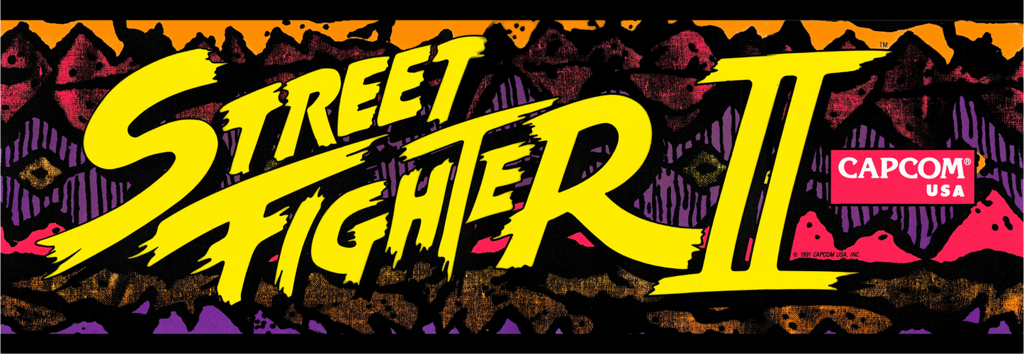 Street Fighter II arcade marquee reproduction featuring original Capcom USA 1991 design