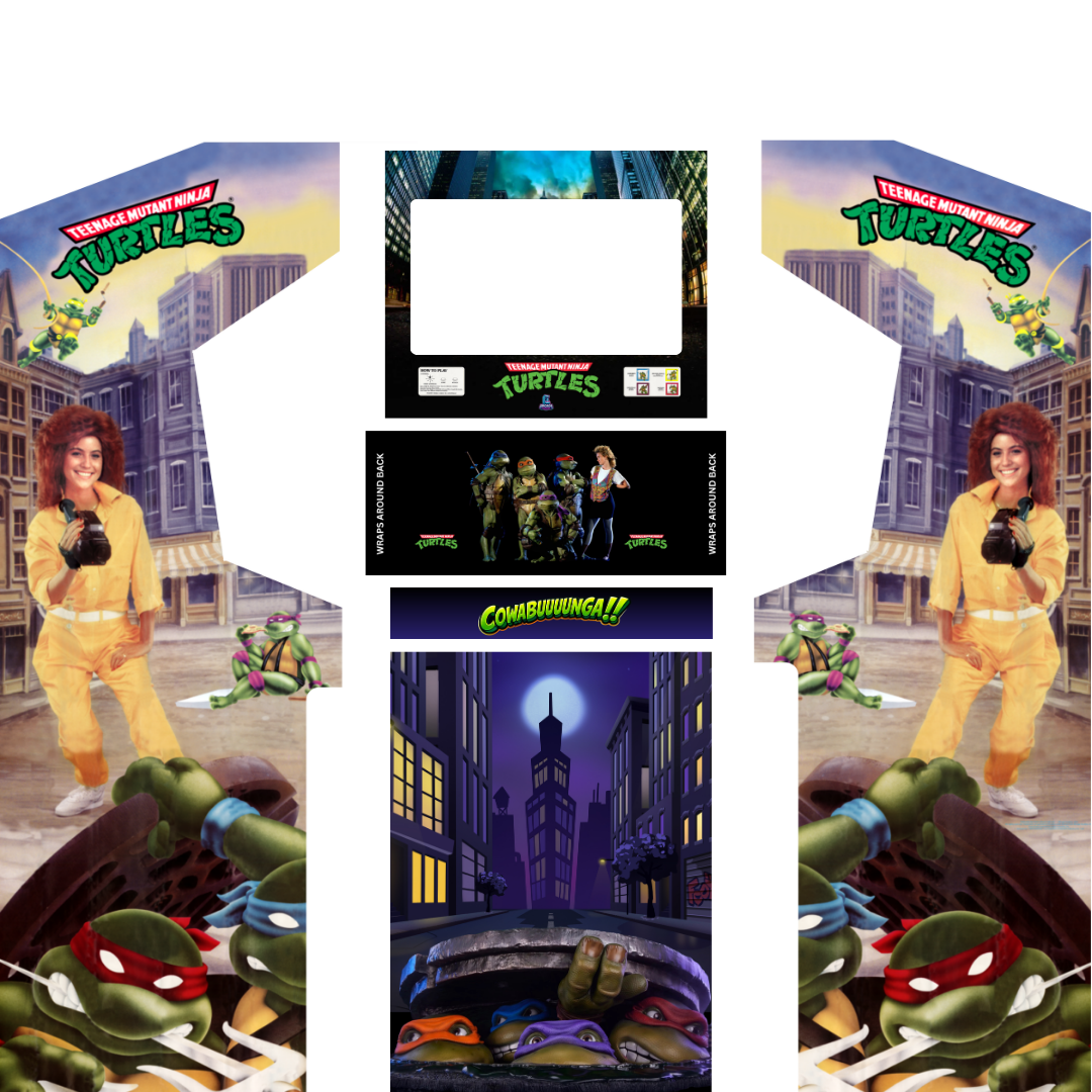 Teenage Mutant Ninja Turtles arcade cabinet wrap kit without marquee including side panels and control panel overlay