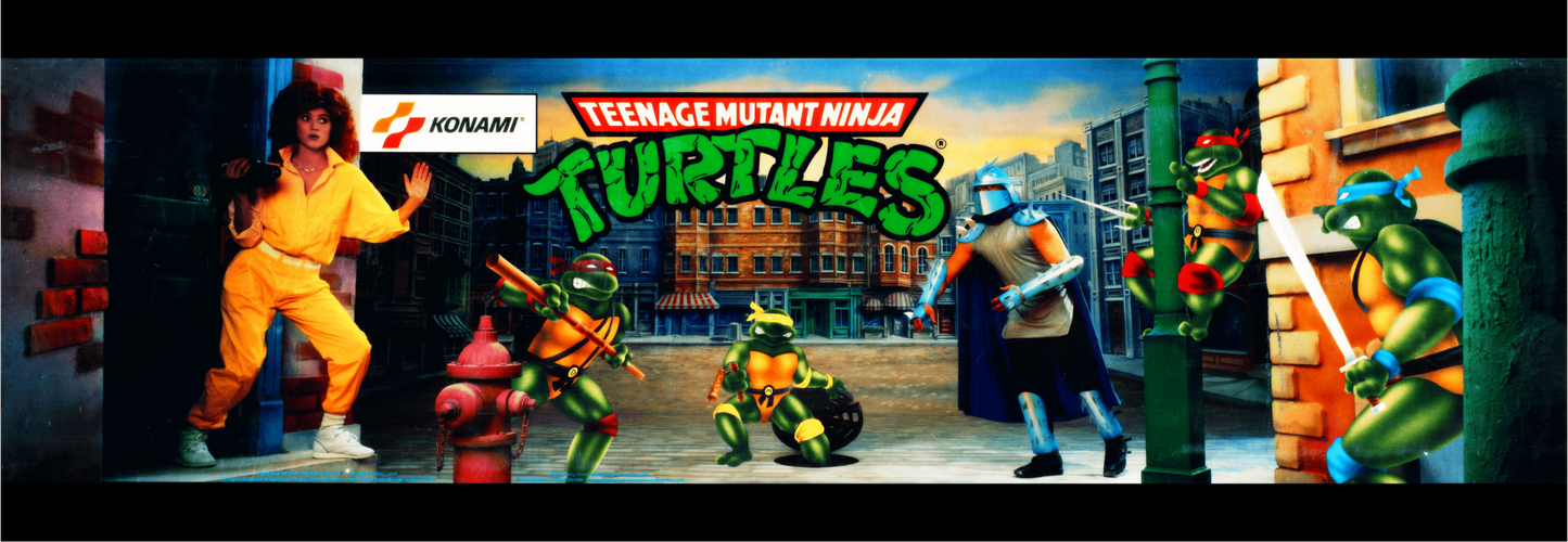 eenage Mutant Ninja Turtles arcade marquee reproduction featuring original 1989 Konami artwork
