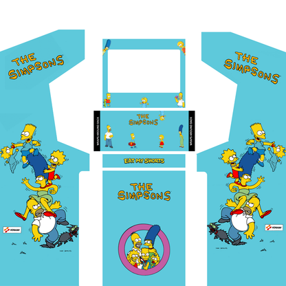 Simpsons arcade cabinet wrap kit without marquee showing side panels, control panel, bezel and front artwork layout