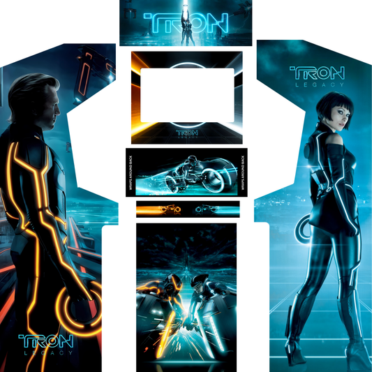 TRON Legacy arcade cabinet wrap kit with marquee panel included designed for Arcade Revival arcade machines